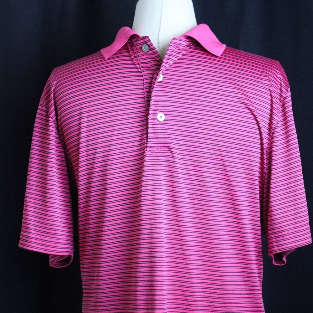 Grand Slam Mens Small Hot Pink Black Striped Short Sleeve Polo Shirt Golf